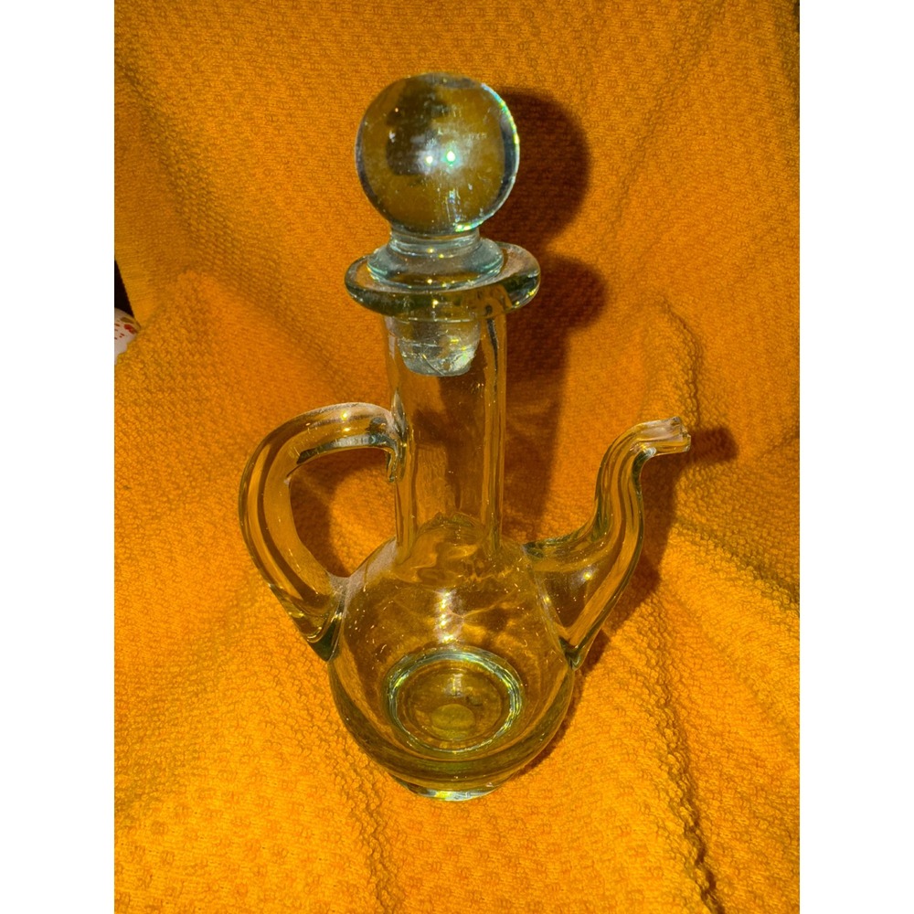 Casa Rustica Hand Blown Glass Decanter Teapot Shape with Stopper Vintage